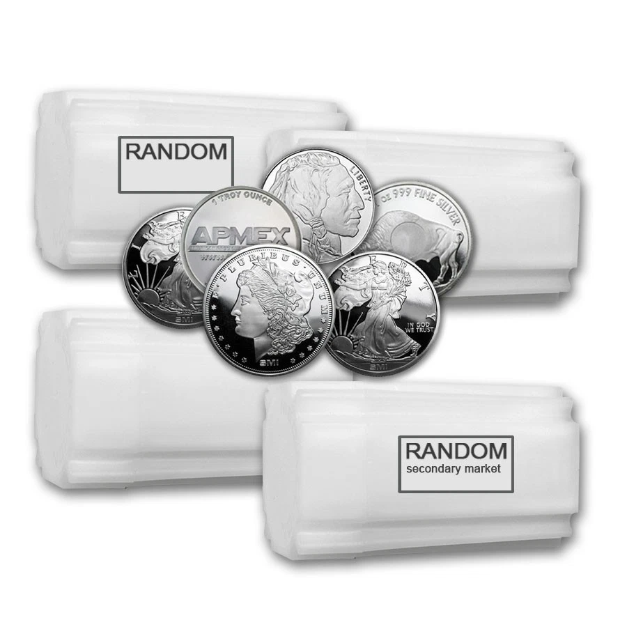 Ronda de plata de 1 oz - Mercado secundario - Lote de 100 marcas aleatorias de plata .999 Foto 1 de 1