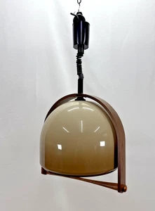 B281 Temde 327 Pendant Light Space Age Lamp Wood 70s Vintage Ceiling Light - Picture 1 of 14