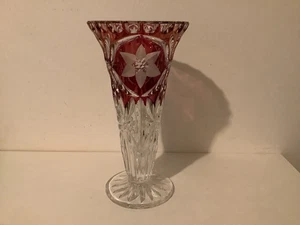 LOVELY OLD BOHEMIAN CUT TO CLEAR RUBY FLASH GLASS VASE EX CON 8 1/2”TALL - Picture 1 of 9