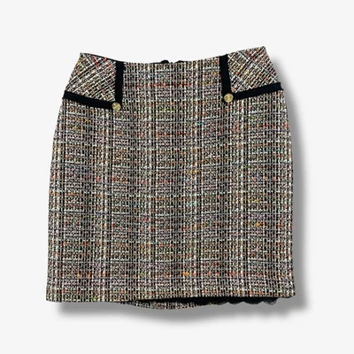 Trina Turk твид мини юбка женщин 2 черный многоцветный карьера вечеринки богемное - Изображение 1 из 4