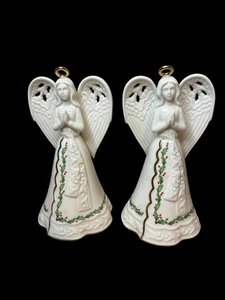 Lenox Angel Bell Figurines Set of 2 – Holiday Holly & Gold Accents – Porcelain - Picture 1 of 6