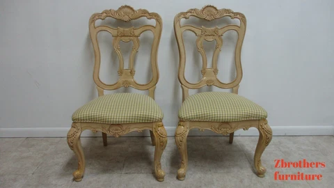 Pair Thomasville French Louis XV Carved Dining Room Side Chairs C Cover