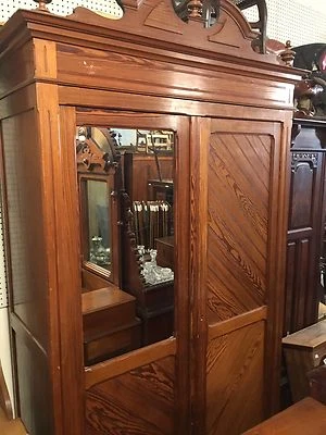 Antique French Victorian  Pine Armoire Cabinet 1890s Nice Old Original - Image 1 of 4