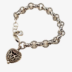 Brighton Heart Charm Bracelet Silver Tone 7-1/2" Adjustable - Picture 1 of 9