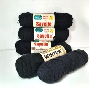 Vintage schwarz Sayelle/Wintuk Garn, Menge 5, 4-fädig, Stricken Kammgarn Typ - Bild 1 von 13