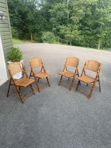 Vintage Set Of 4 Mid Century Modern Bamboo Rattan Folding Chairs MCM Retro 1960s Cover