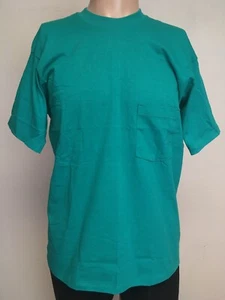 CAMISETA VINTAGE AÑOS 80 MERVYNS BOLSILLO ALGODÓN PEINADO Verde azulado Hecha en EE. UU. L - Imagen 1 de 12