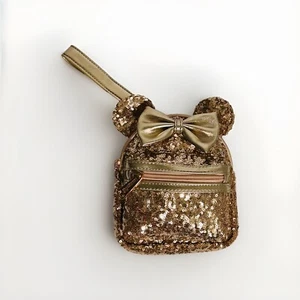 Disney Parks Loungefly Mini Backpack Wristlet Rose Gold Sequined Minnie Mouse - Picture 1 of 5
