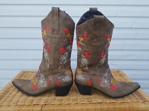 Roper Womens Ingrid Floral Snip Toe Western Cowboy Boots Size 10 Color Flowers