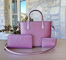Kate Spade Glimmer Glitter Mixed Handbag/Wallet/Card Holder Option Mitten Pink