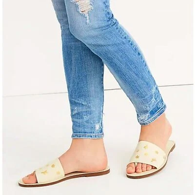 Sandalias Madewell Boardwalk Post Crema Deslizables Cuero Dorado Cactus Repujado Talla 6.5 Foto 1 de 4