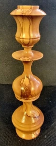Beautiful Rich Wild Grain Hand Turned Olive Wood Candlestick Holder 7" X 1.5" - Picture 1 of 7