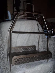 Vintage Ornate Brass 2-Tier Pierced 4-Footed Handled Magazine Rack Holder Stand - Picture 1 of 12