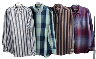 Lot of 4 TOMMY BAHAMA US Men’s L Cotton Silk Plaid Striped Button Down Shirts - Image 1 of 4