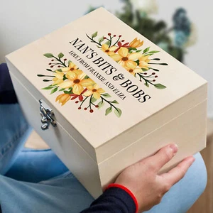 Personalised Yellow Floral Printed Wooden Memory Box Mother's Day, Birthday Gift - Picture 1 of 9