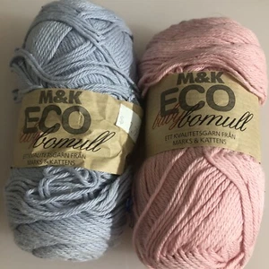 Lot of 2 M&k ECO Baby Bomul Yarn 100% Cotton 50g 160m Skein Made In Switzerland - Picture 1 of 4