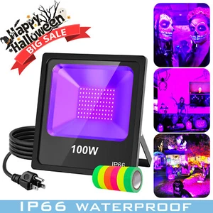 100W LED UV Black Light Halloween Decor Party Stage Ultraviolet Flood Light IP66 - Picture 1 of 11