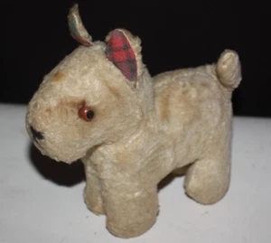 Vintage Mohair Scotty Dog White Plaid Ears Plush Toy 7" mid-century cute retro - Picture 1 of 15