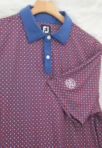 FootJoy FJ Golf Polo Mens L Burgundy Red Blue Circle Print Lightweight Logo 1447 - Picture 1 of 13