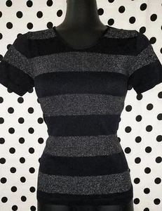 Black Stretch Nylon Top w/ Silver Stripe - Size M-L - Fashion Fair - Picture 1 of 15