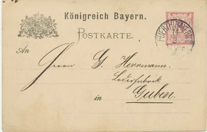 BAYERN ORTSSTEMPEL FUERTH i. BAYERN II K1 1886 auf 5 Pf lila Rauten-GA WZ-ABART - Picture 1 of 3