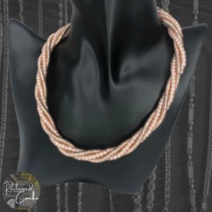 Womens Rose Gold Twisted Chain and Beads Necklace with Gold Tone Accents Jewelry - Picture 1 of 4