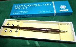 Vintage Hunt Crowquill  Pen Set Holder + 12 Pens Nibs New NOS  #9431