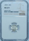 1853 NGC MS67 3CS THREE CENT SILVER TIED FOR FINEST REGISTRY 1853 NGC MS67 3CS THREE CENT SILVER TIED FOR FINEST REGISTRY