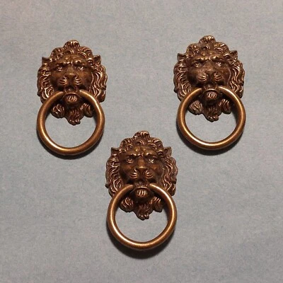 Lion Head Ring Drawer Pulls Lot Of 3 Keeler Brass H00377 1998 Gold - Image 1 of 2