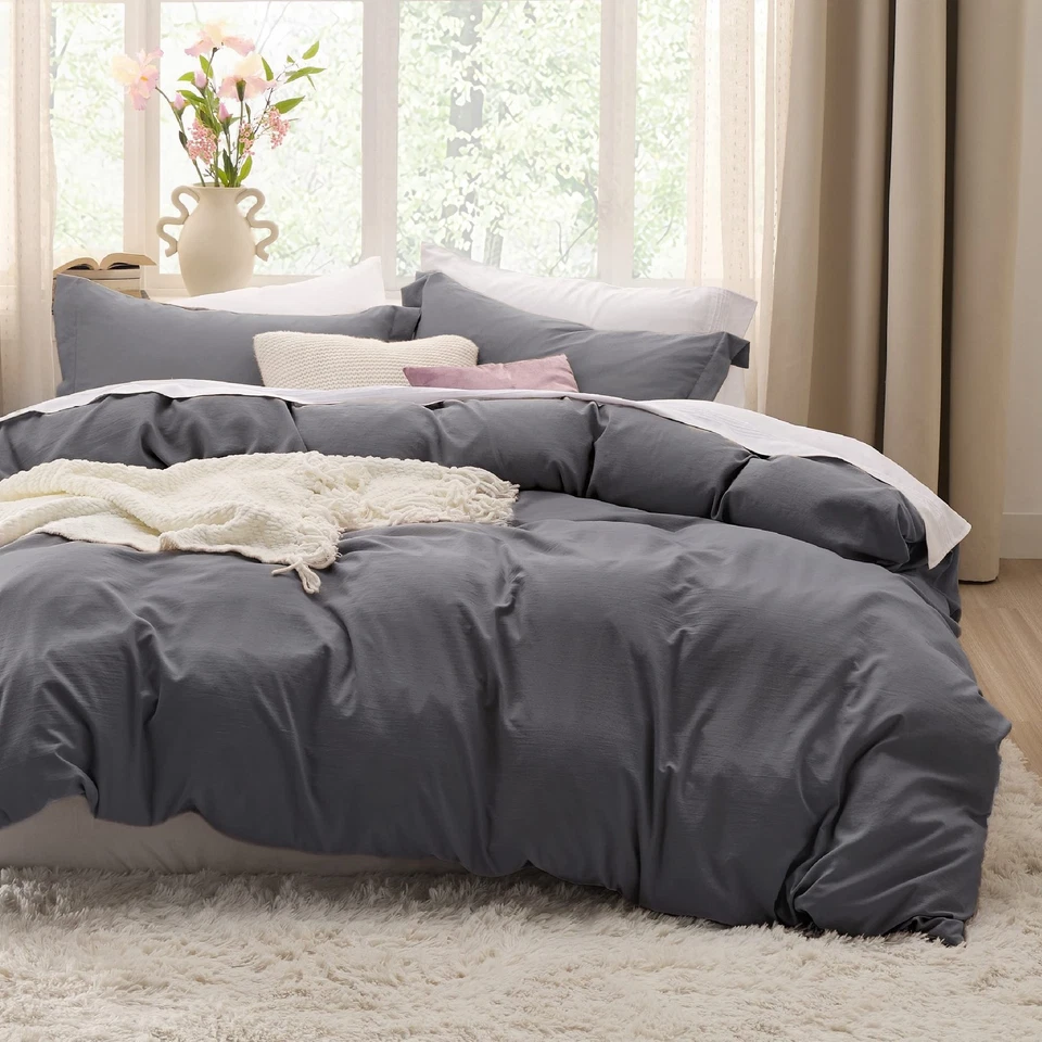Bedsure Dark Grey Duvet Cover Queen Size - Soft Prewashed Queen Duvet Cover S...