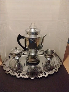 Vintage 4-matische Chrom Kaffeemaschine mit Serviertablett & Milchkännchen, Zucker lesen - Bild 1 von 6
