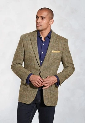 Harris Tweed Jacket Regular Fit Stromay Olive Check  38 Reg now only £299 - Image 1 of 4