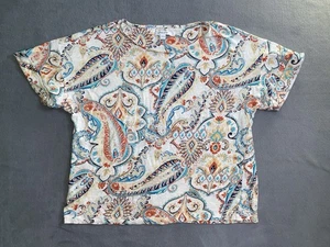 Camisa Top Manga Corta Chicos Talla 2 Grande Para Mujer Paisley AOP 100% Lino * - Imagen 1 de 7