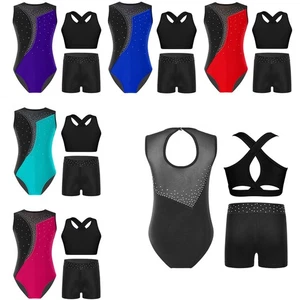 Kids Girls Outfit Yoga Suit With Shorts Set Training Sleeveless Contrast Color - Picture 1 of 36