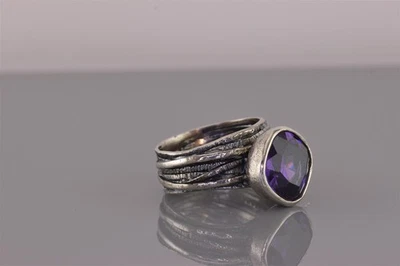 Silpada Sterling Silver Purple CZ Gladiator Glam R2757 Band Ring 925 Sz: 8 - Image 1 of 4