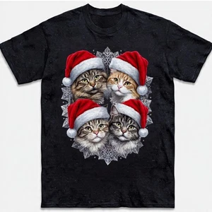 Esponjoso Gatos Navidad Camiseta Papá Noel Sombrero Gatitos Copos de Nieve Amante Sudadera - Imagen 1 de 24