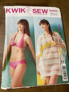 Kwik Sew Pattern K4003 Misses 2 Piece Bikini Swimsuit & Cover-Up Sz XXS-L - Picture 1 of 2