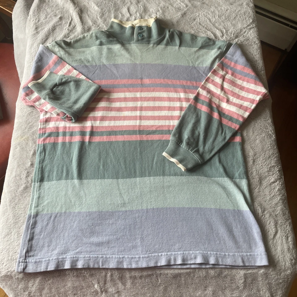 Винтажная рубашка с водолазкой LL Bean фиолетовая многоцветная в полоску сделано в США размер S - Изображение 1 из 4