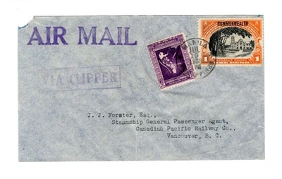 J303 Philippines 1938 Clipper Airmail Rate Cover to CPR Railway BC Canada - Image 1 of 2