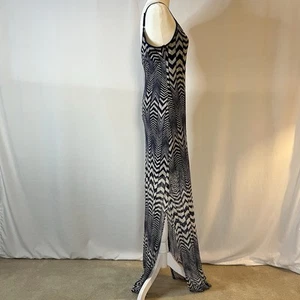 Sexy Navy Blue & Cream Herringbone Maxi Dress w/Adjustable Straps Sz Large - Picture 1 of 13
