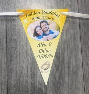 Personalised Decoration Wedding Anniversary Party Banner Bunting Golden 50th - Picture 1 of 10