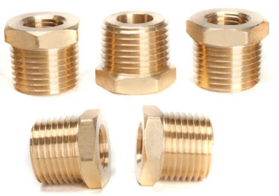 (5 Pack Ships Fast) 1/4" Male x 1/8" Female Brass NPT Hex Bushing - Image 1 of 2