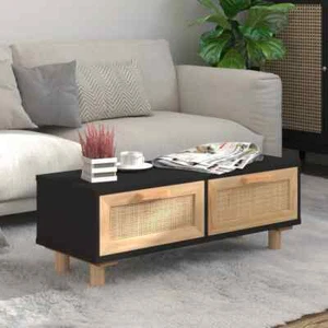 Coffee Table Black 80x40x30 Engineered Wood&Solid Wood Pine O1V6 - Picture 1 of 7