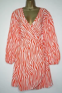 SHEIN ORANGE WHITE ZEBRA WRAP DRESS SIZE 2XL 20 ANIMAL PRINT - Picture 1 of 3