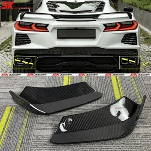 For Chevrolet Corvette C8 20-23 Carbon Fiber Rear Bumper Splitters Canard Fins - Picture 1 of 8