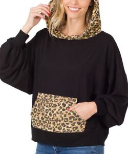 Sweat à capuche léopard noir et marron Zenana taille S neuf avec étiquette