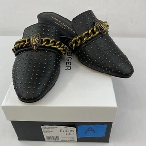 Kurt Geiger Chelsea Pantolette Schwarz Leder Flats US 5 EUR 35 Messing Nieten Adler A 3S4 - Bild 1 von 15