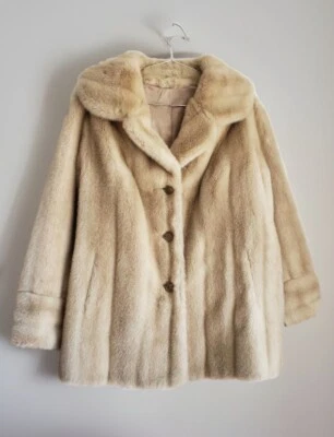 MINCARA Russell Taylor Beige size Large Fur Silk Lined Jacket Coat Union Made - Image 1 of 4