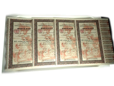 Costa de Marfil Badikaha 100 Francos 1927 4 Acciones 97291-330 Números Consecutivos. 2L Foto 1 de 3