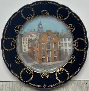 Antigua PLACA LIMOGES Pouyat pintada a mano 'Old State House BOSTON' ESCENA DE LA CIUDAD - Imagen 1 de 11